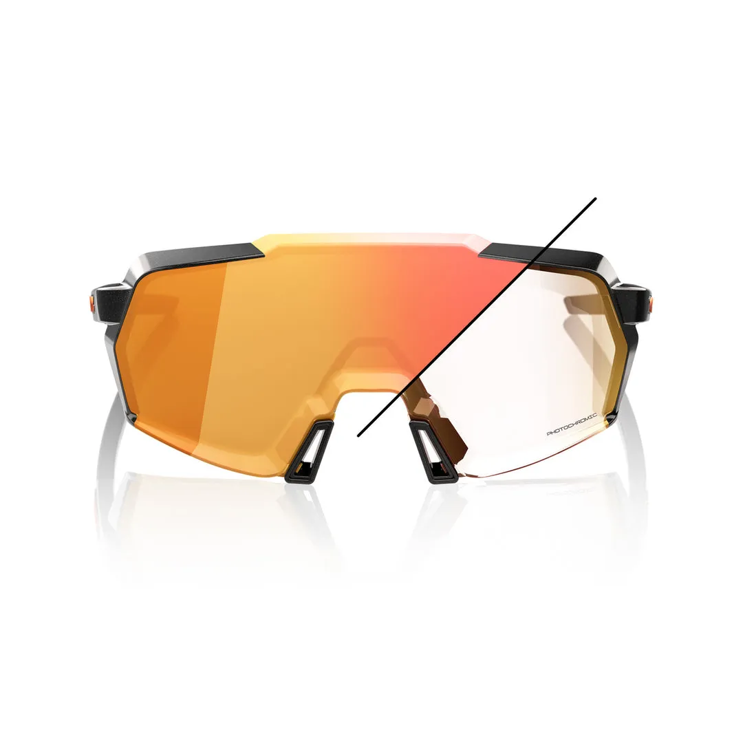 100% KORBIN Cycling Sunglasses - Gloss Metallic Black - Orange Flash Mirror Photochromic