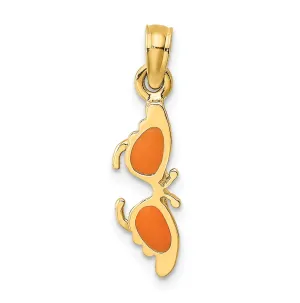 14k Yellow Gold Solid Polished Finish 3-Dimensional Orange Enameled Butterfly Design Sunglasses Charm Pendant