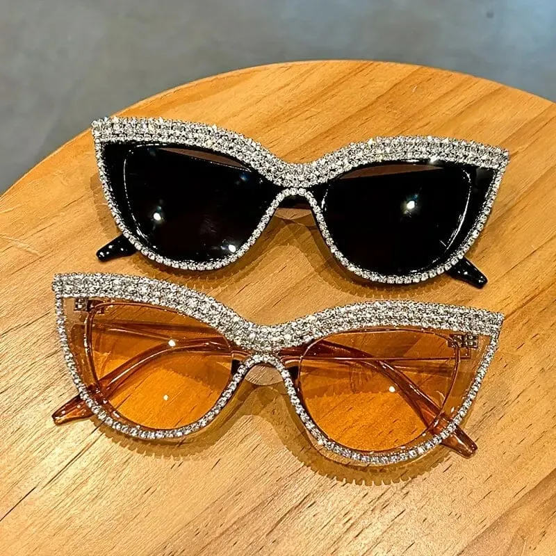 2-Pieces: Bling Rhinestone Cat Eye Sunglasses