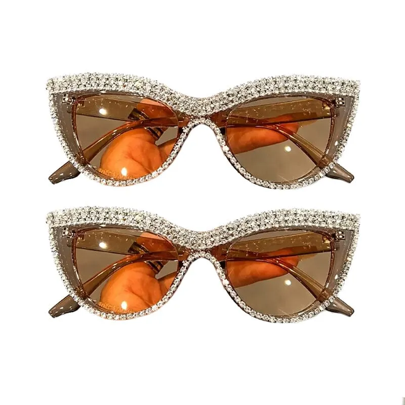 2-Pieces: Bling Rhinestone Cat Eye Sunglasses