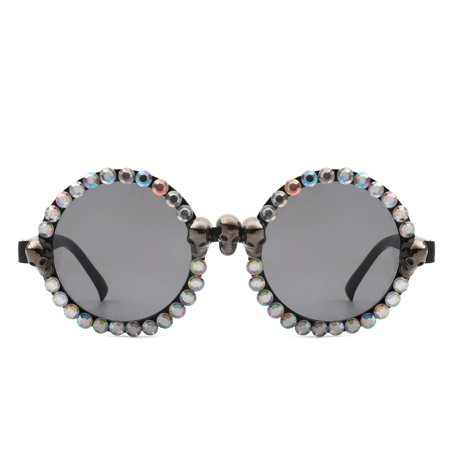 Aerion - Retro Round Gothic Rhinestone Skull Party Sunglasses