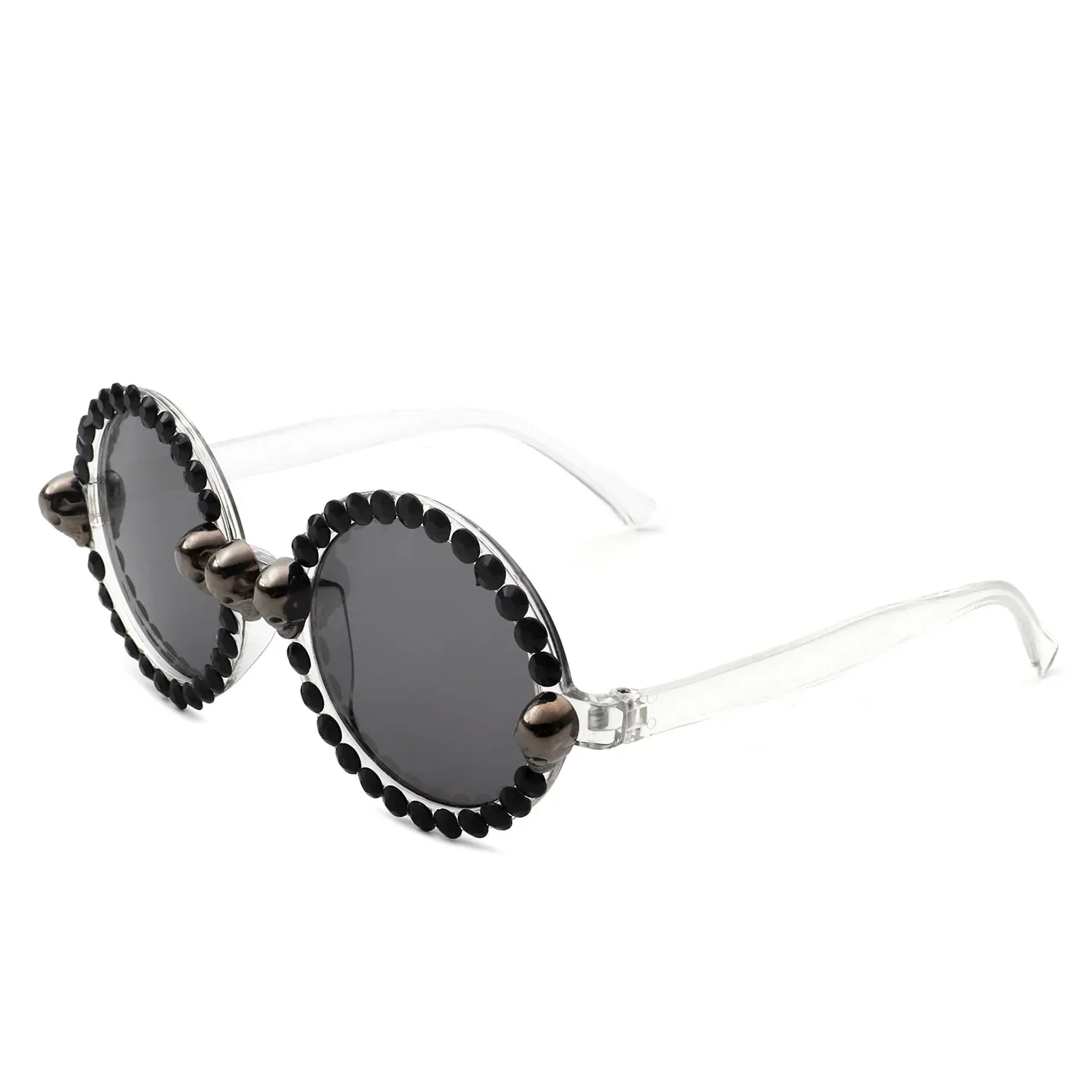 Aerion - Retro Round Gothic Rhinestone Skull Party Sunglasses