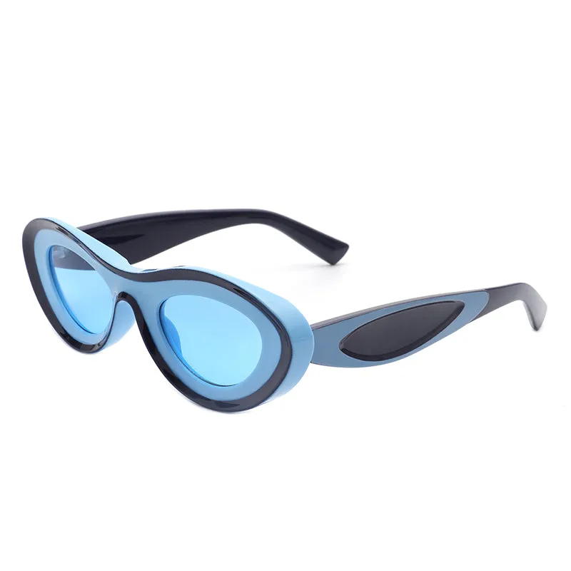 Alba - Oval Retro Round Tinted Fashion Sunglasses