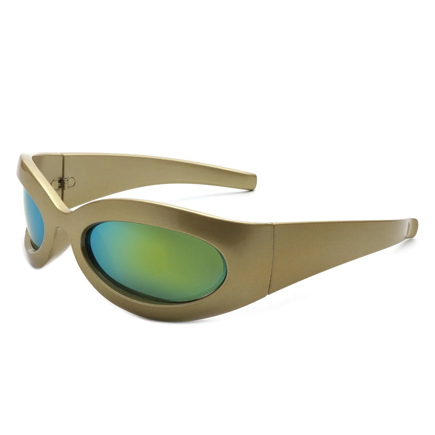 Albion - Retro Oval Wrap Around Round Sunglasses