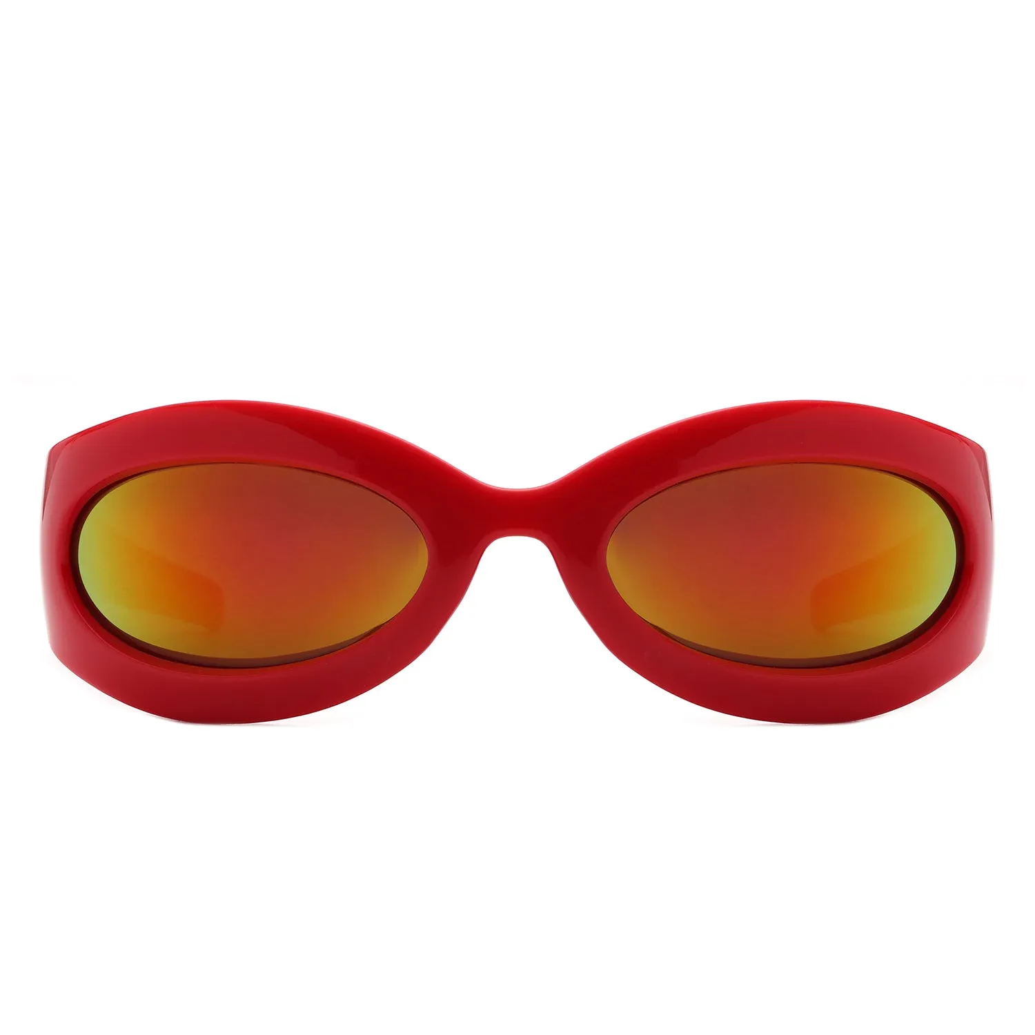 Albion - Retro Oval Wrap Around Round Sunglasses