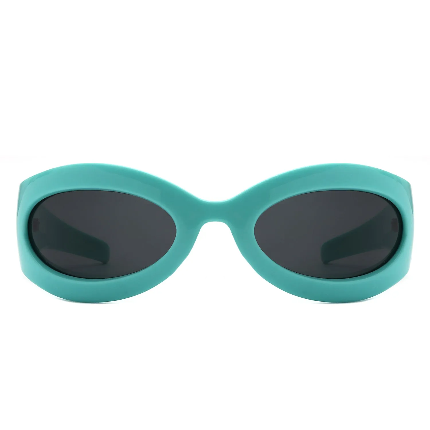 Albion - Retro Oval Wrap Around Round Sunglasses