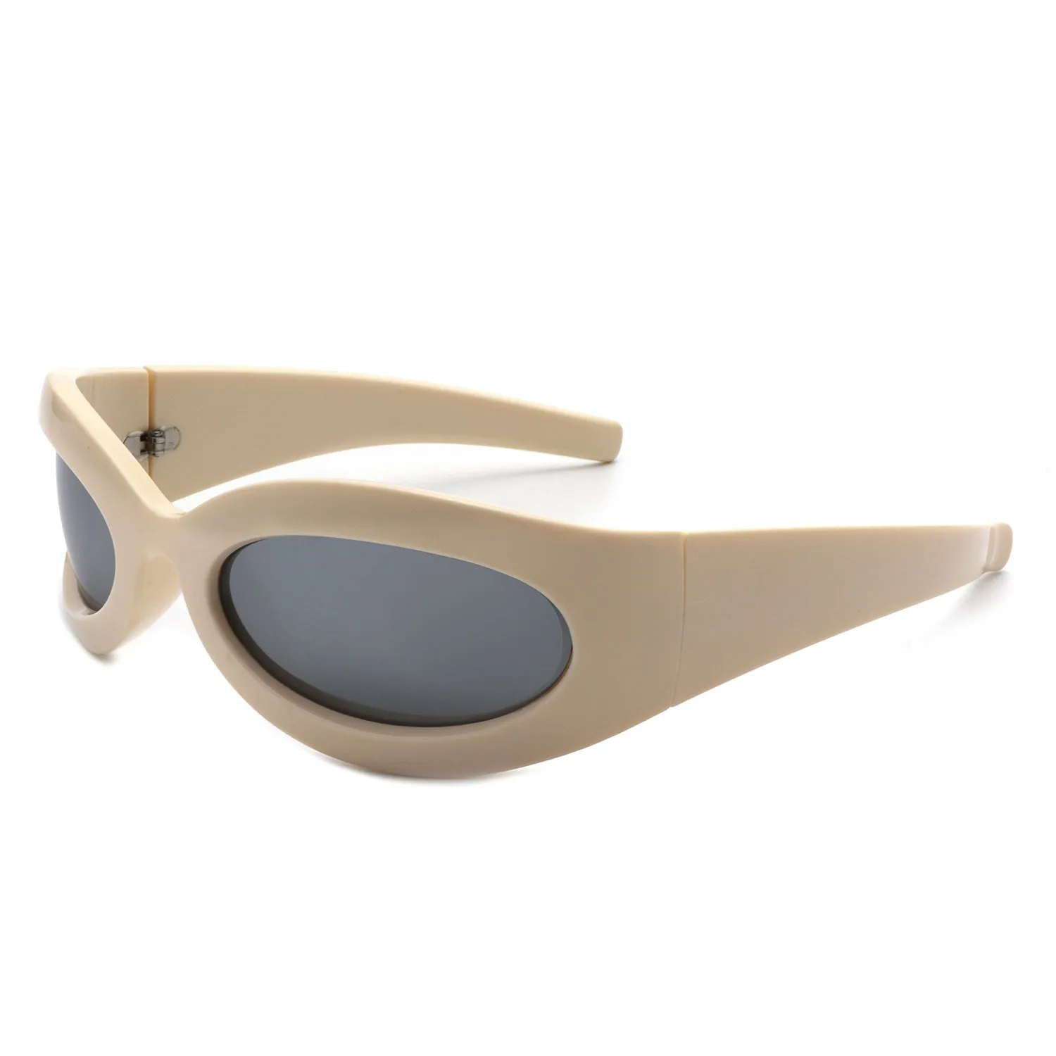 Albion - Retro Oval Wrap Around Round Sunglasses