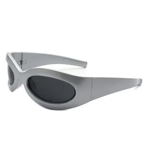 Albion - Retro Oval Wrap Around Round Sunglasses