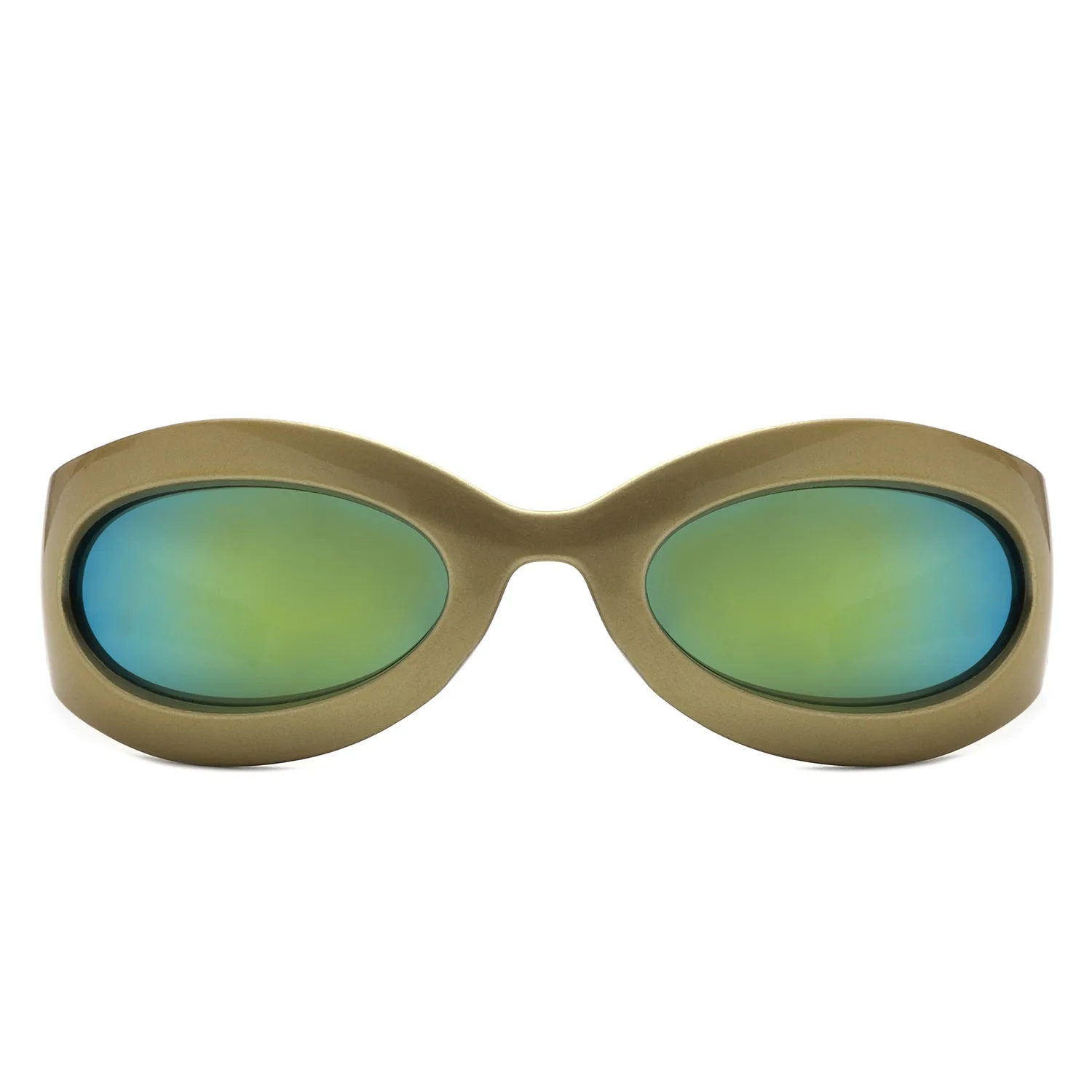 Albion - Retro Oval Wrap Around Round Sunglasses