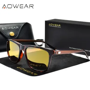 AOWEAR Square Polarized Sports Driver UV400 Sunglasses Night Vision 2 Colours