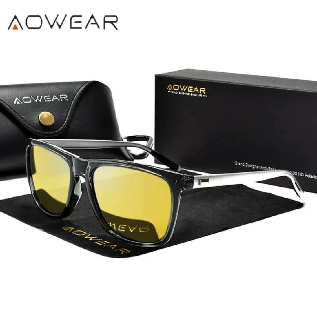 AOWEAR Square Polarized Sports Driver UV400 Sunglasses Night Vision 2 Colours