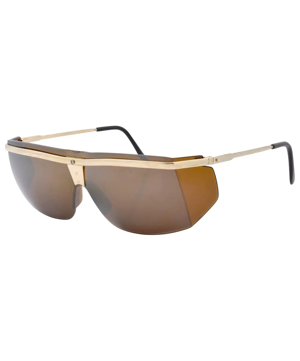 BEGINNING Gold/Brown Shield Sunglasses