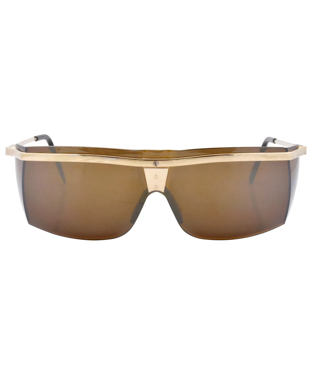 BEGINNING Gold/Brown Shield Sunglasses