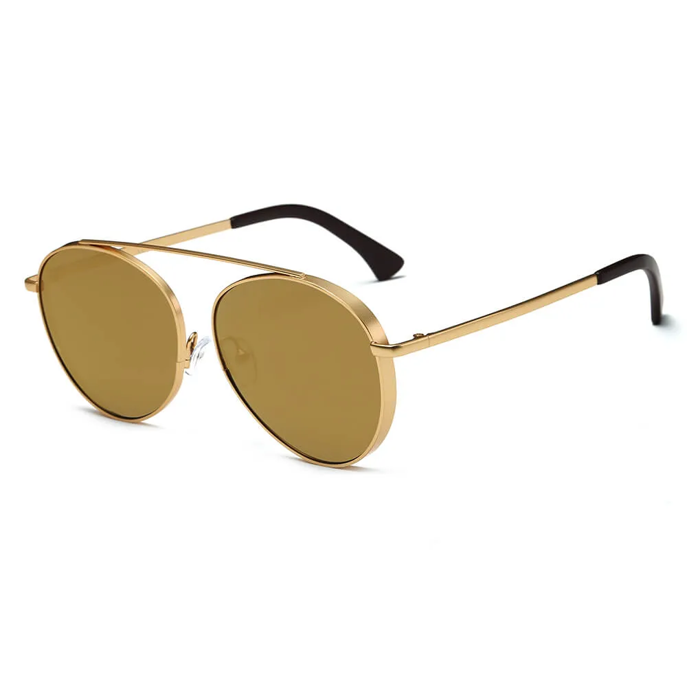 Bethel - Retro Mirrored Lens Teardrop Aviator Sunglasses