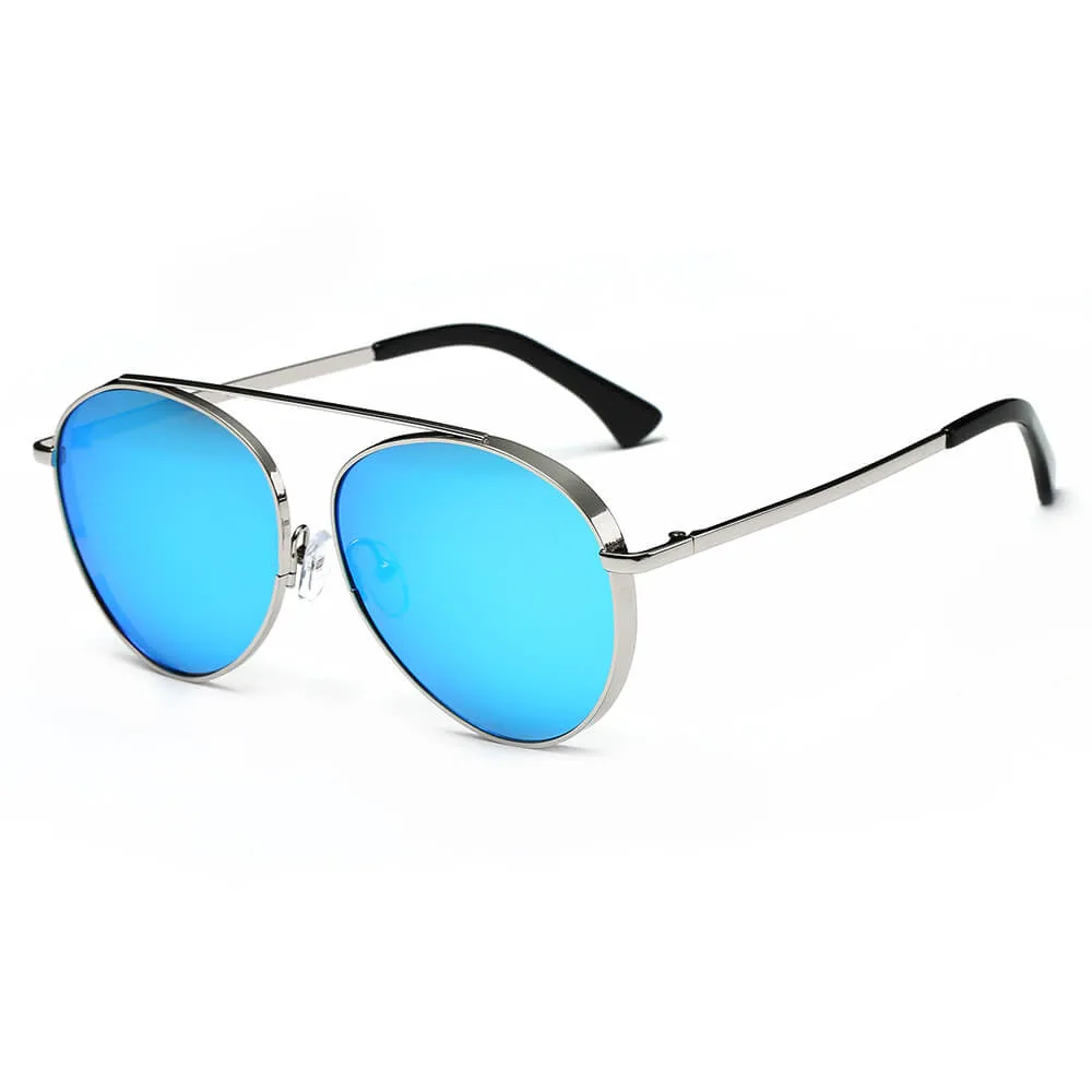 Bethel - Retro Mirrored Lens Teardrop Aviator Sunglasses