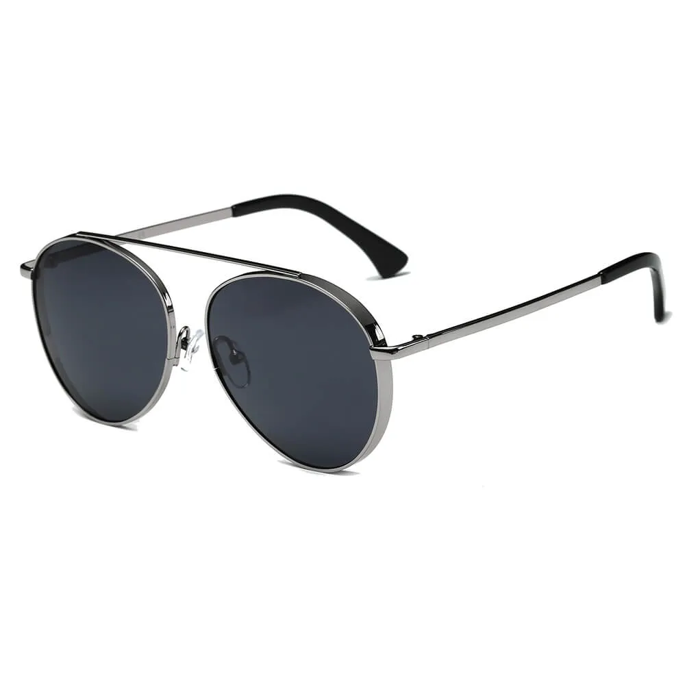 Bethel - Retro Mirrored Lens Teardrop Aviator Sunglasses