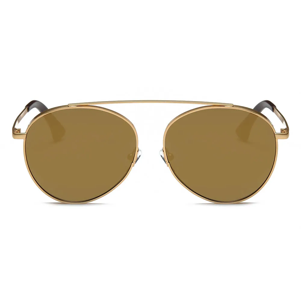 Bethel - Retro Mirrored Lens Teardrop Aviator Sunglasses