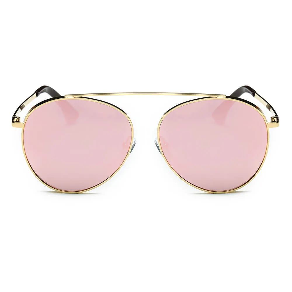 Bethel - Retro Mirrored Lens Teardrop Aviator Sunglasses