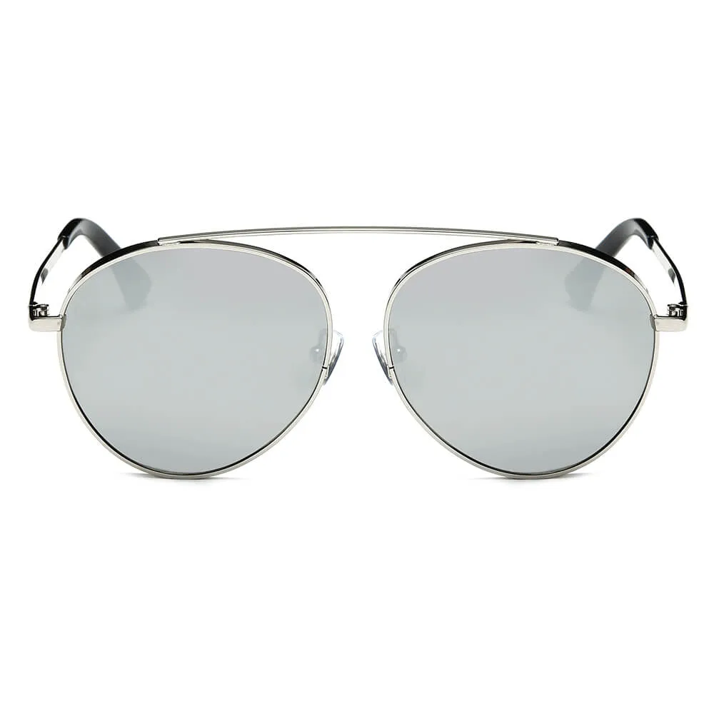 Bethel - Retro Mirrored Lens Teardrop Aviator Sunglasses