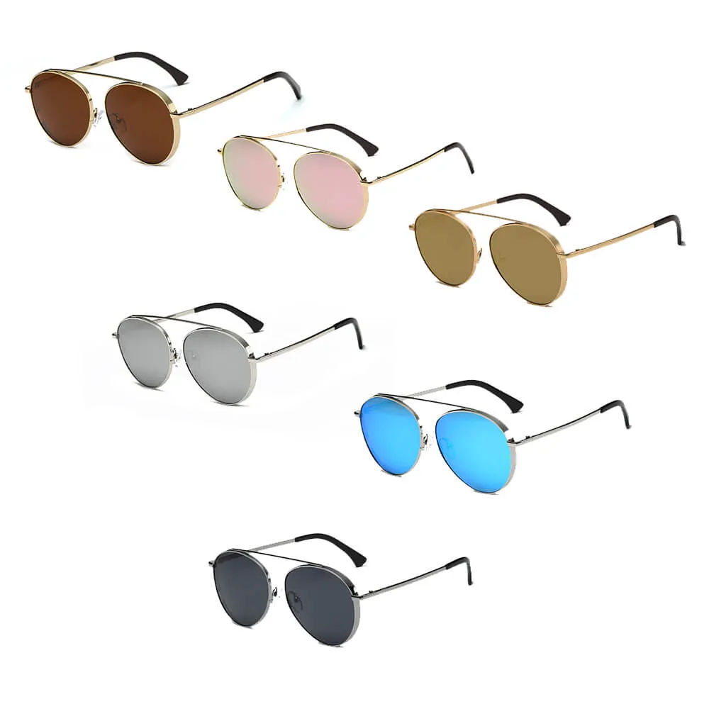 Bethel - Retro Mirrored Lens Teardrop Aviator Sunglasses