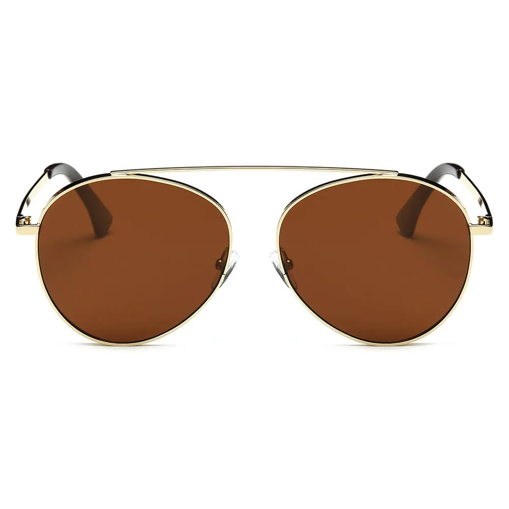 Bethel - Retro Mirrored Lens Teardrop Aviator Sunglasses