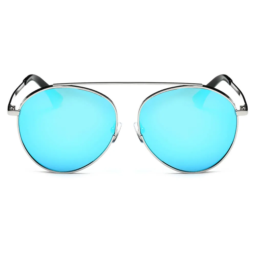 Bethel - Retro Mirrored Lens Teardrop Aviator Sunglasses