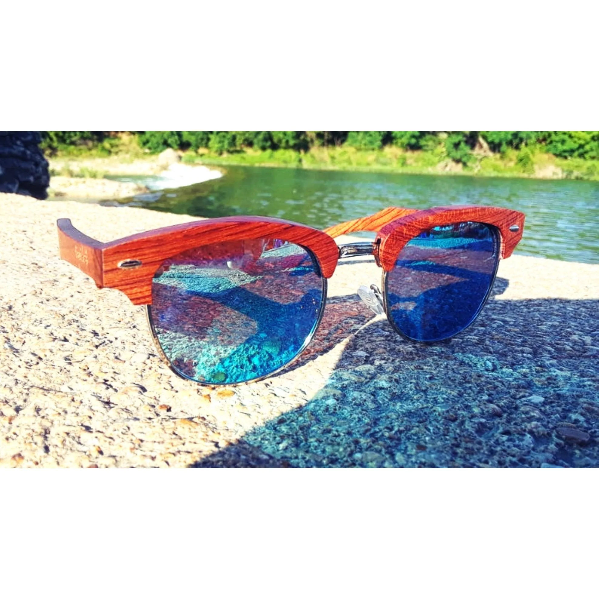 Brazilian Pear Wood Sunglasses with Ice Blue Lenses