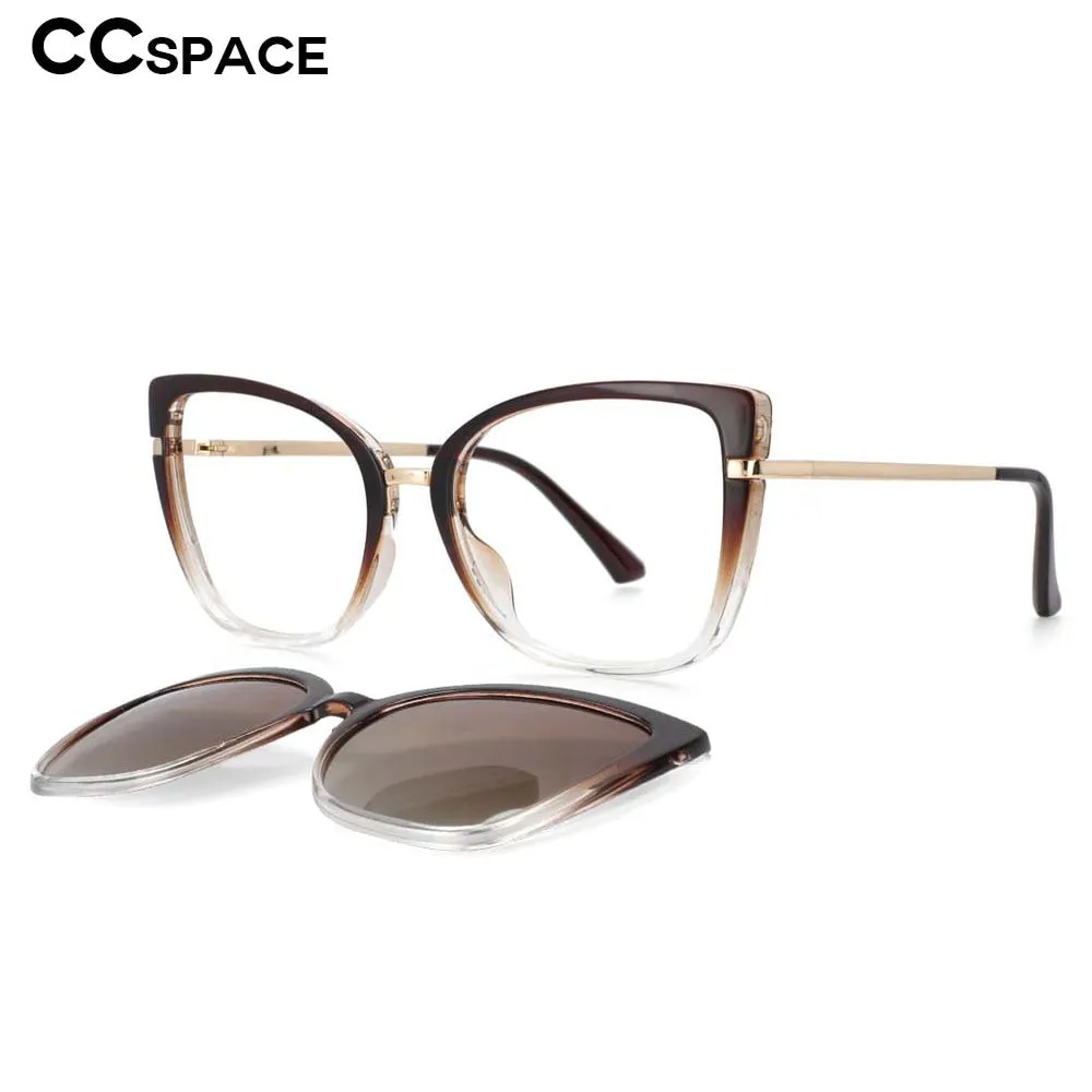 CCspace Unisex Full Rim Cat Eye Tr 90 Titanium Frame Eyeglasses Clip On Sunglasses 53752