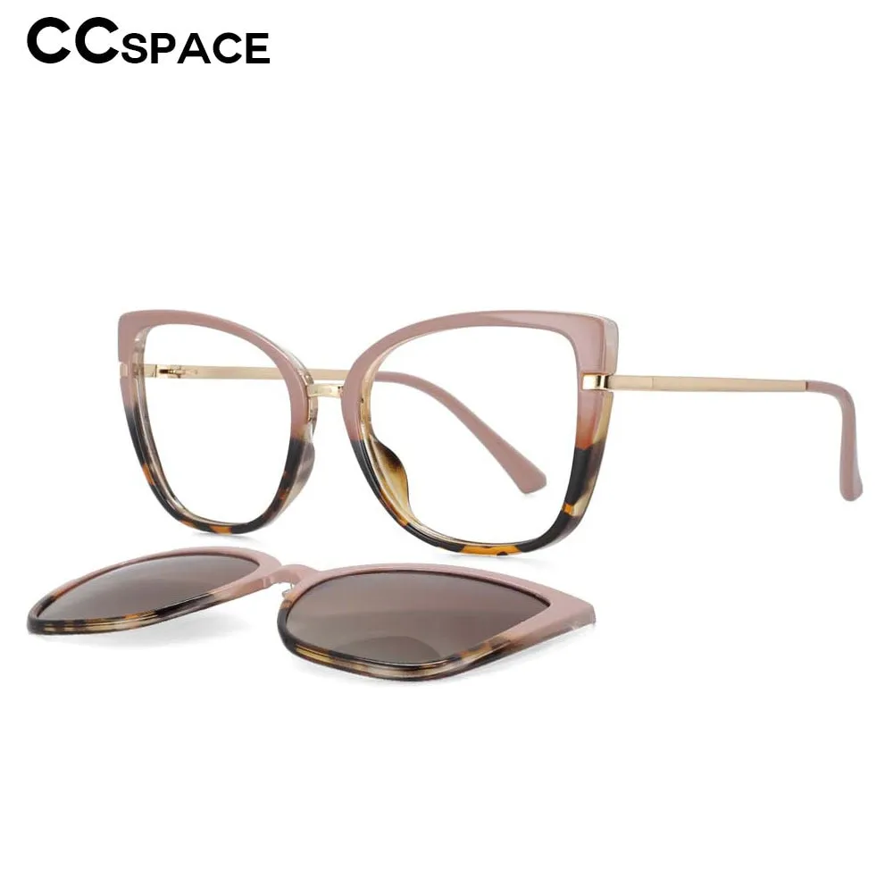 CCspace Unisex Full Rim Cat Eye Tr 90 Titanium Frame Eyeglasses Clip On Sunglasses 53752