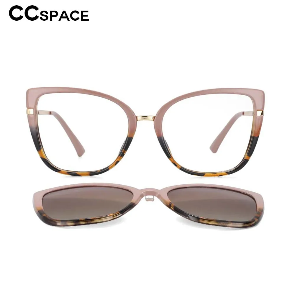 CCspace Unisex Full Rim Cat Eye Tr 90 Titanium Frame Eyeglasses Clip On Sunglasses 53752