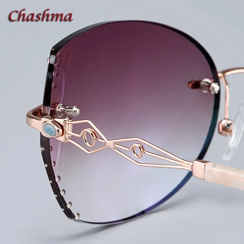 Chashma Ochki Women's Rimless Cat Eye Titanium Sunglasses