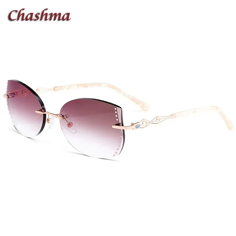 Chashma Ochki Women's Rimless Cat Eye Titanium Sunglasses