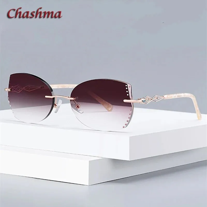 Chashma Ochki Women's Rimless Cat Eye Titanium Sunglasses