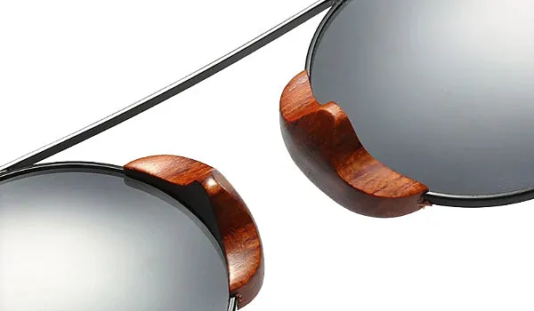 Classy Men Black Round Wood Sunglasses