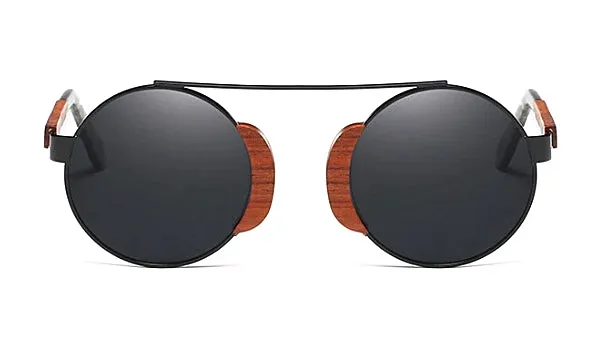 Classy Men Black Round Wood Sunglasses