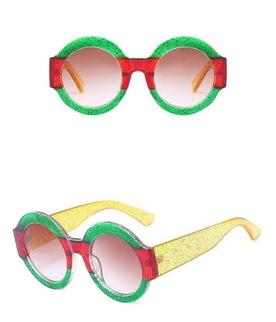 Designer Red Green Black Circle Sun Glasses