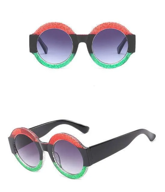 Designer Red Green Black Circle Sun Glasses