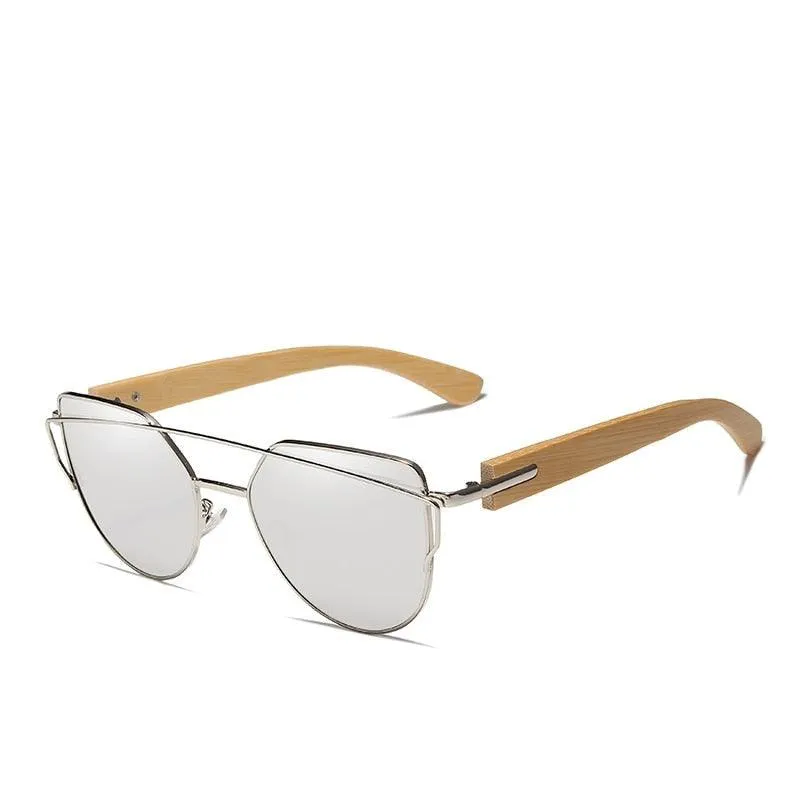 Eco-Friendly Bamboo Cat Eye Sunglasses with Brown Gradient Lenses - Retro Chic