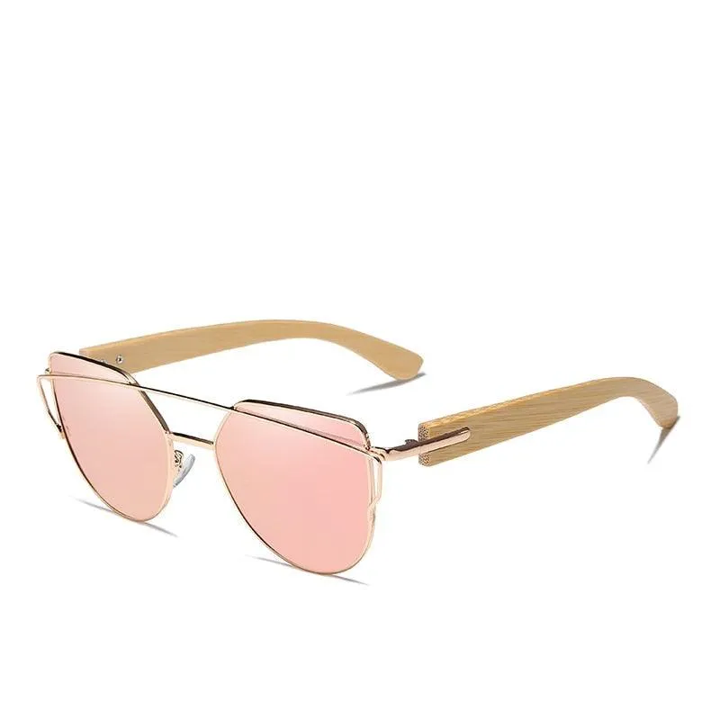 Eco-Friendly Bamboo Cat Eye Sunglasses with Brown Gradient Lenses - Retro Chic