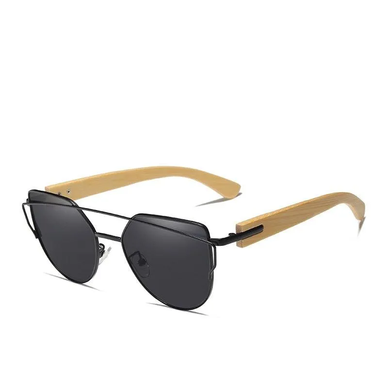 Eco-Friendly Bamboo Cat Eye Sunglasses with Brown Gradient Lenses - Retro Chic