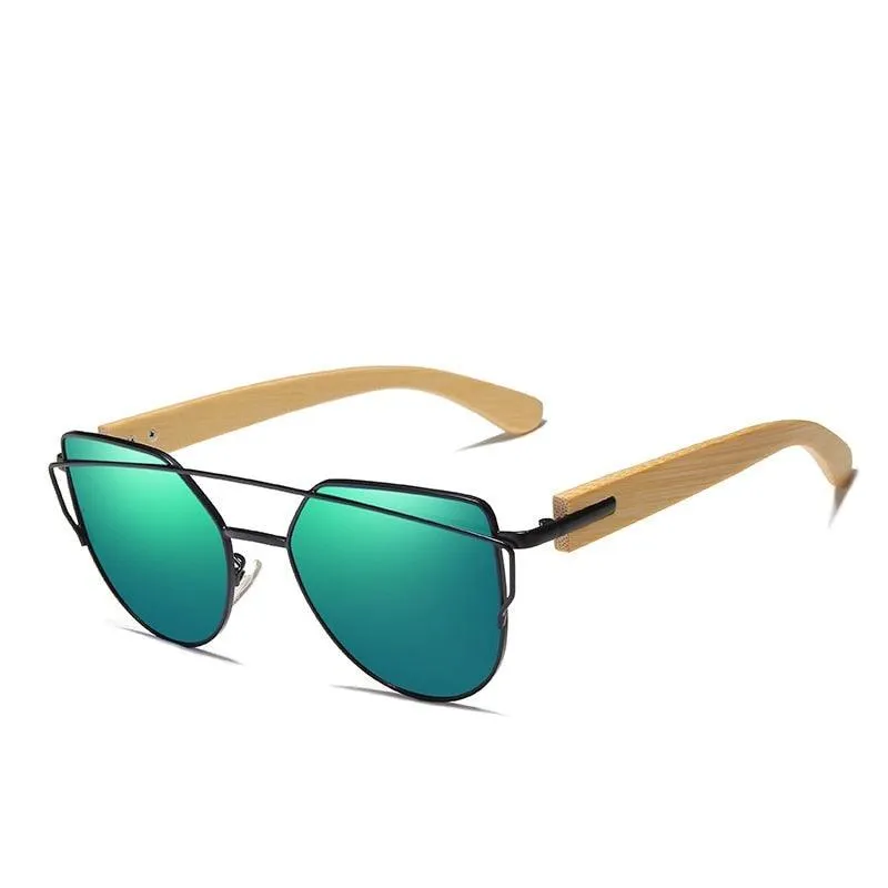 Eco-Friendly Bamboo Cat Eye Sunglasses with Brown Gradient Lenses - Retro Chic