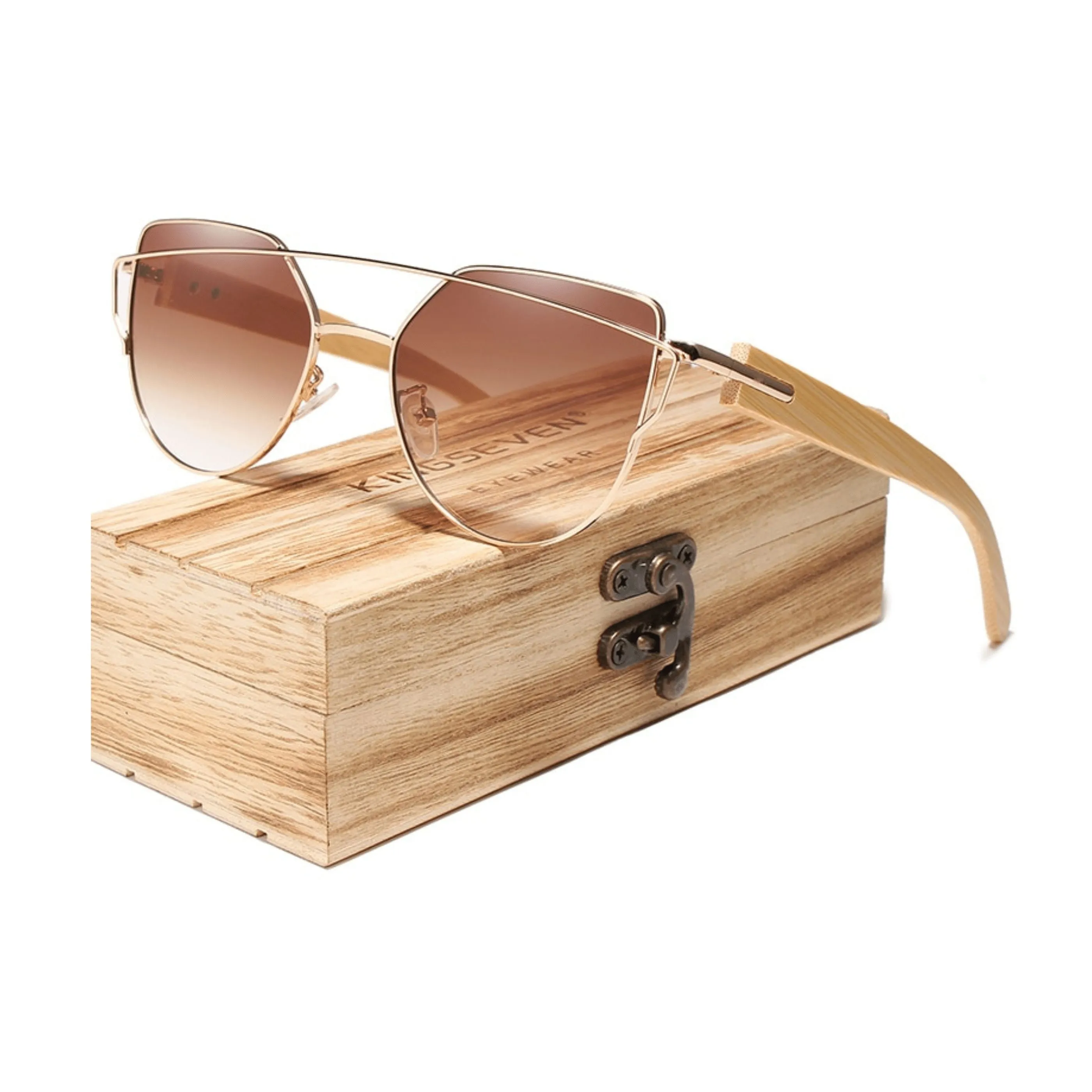 Eco-Friendly Bamboo Cat Eye Sunglasses with Brown Gradient Lenses - Retro Chic