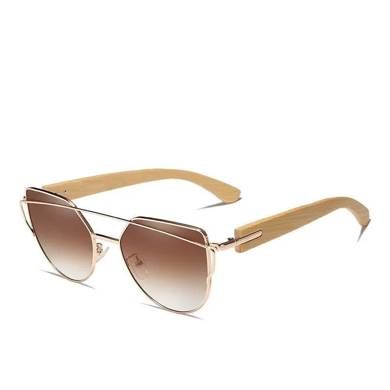 Eco-Friendly Bamboo Cat Eye Sunglasses with Brown Gradient Lenses - Retro Chic