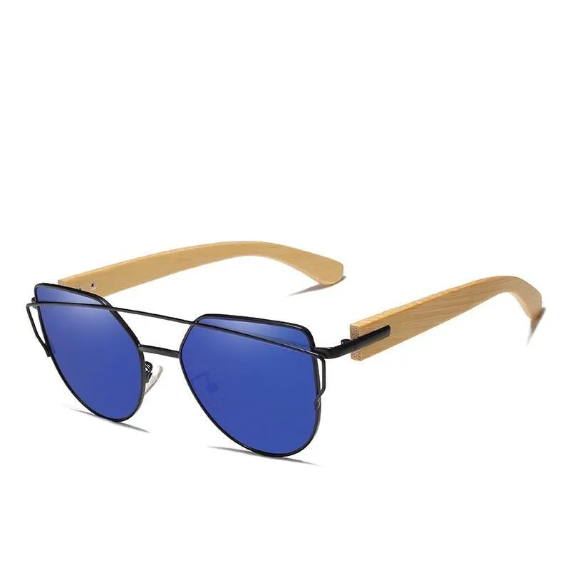 Eco-Friendly Bamboo Cat Eye Sunglasses with Brown Gradient Lenses - Retro Chic