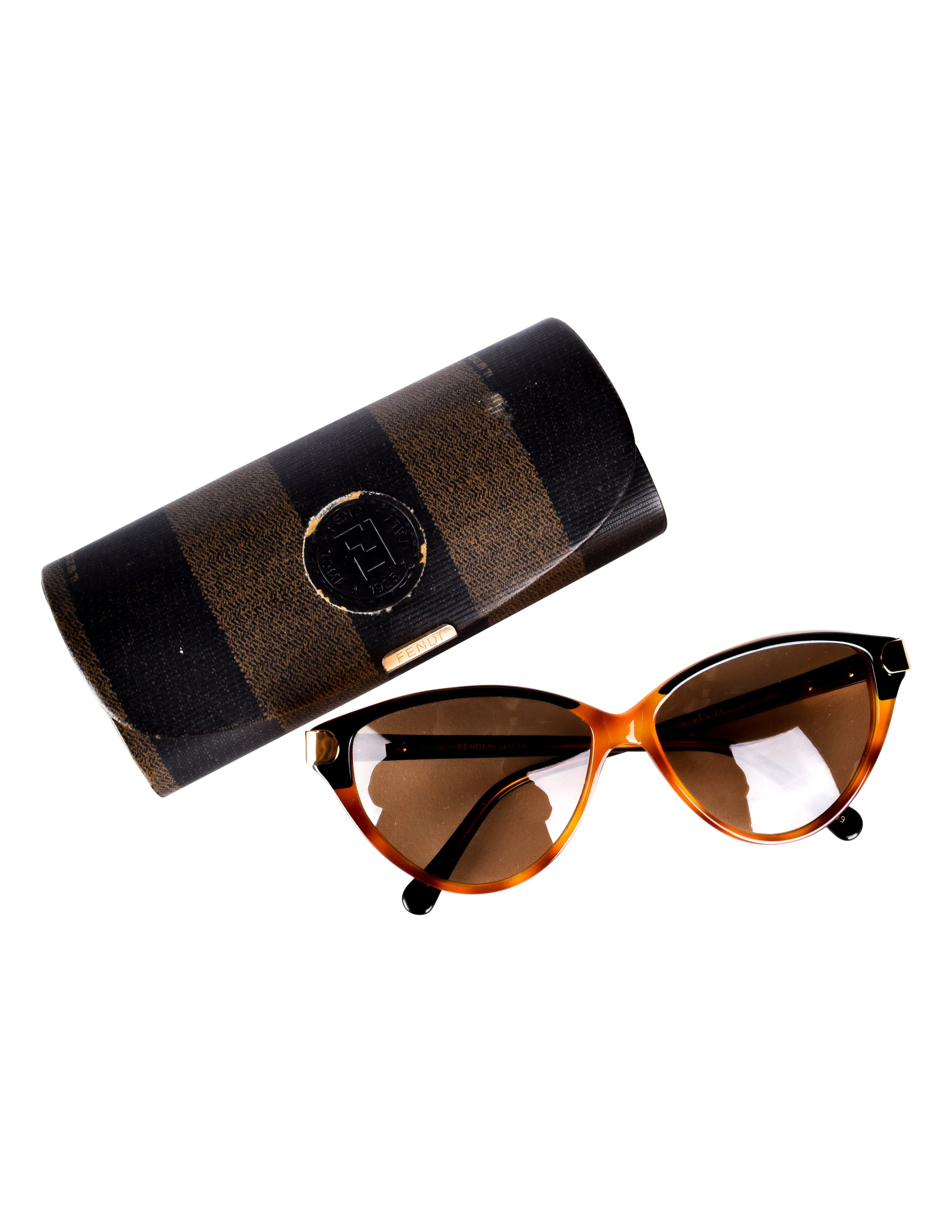 Fendi Vintage 1980s Tortoise and Black Split Cat Eye Sunglasses