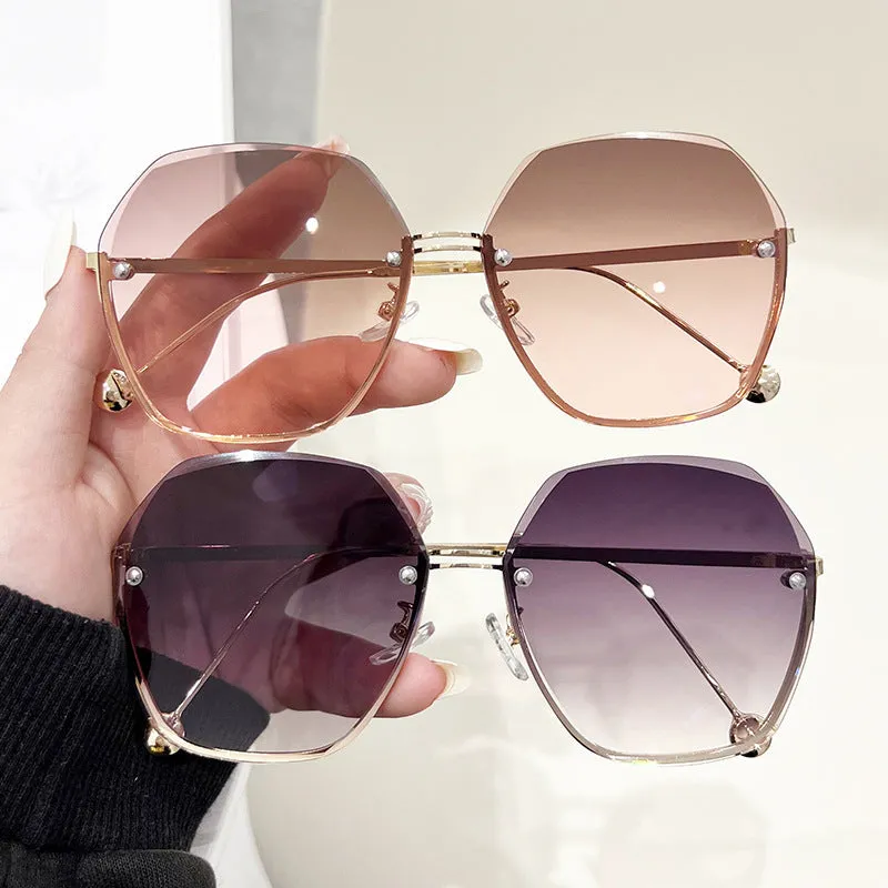 Frameless Sunglasses Irregular Cut Edge Anti-UV Sunglasses Women's Fashion Trend Versatile New Large Frame Glasses