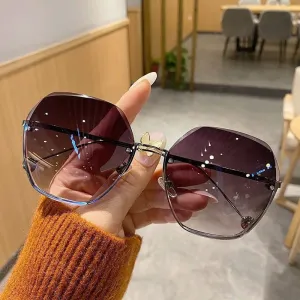 Frameless Sunglasses Irregular Cut Edge Anti-UV Sunglasses Women's Fashion Trend Versatile New Large Frame Glasses