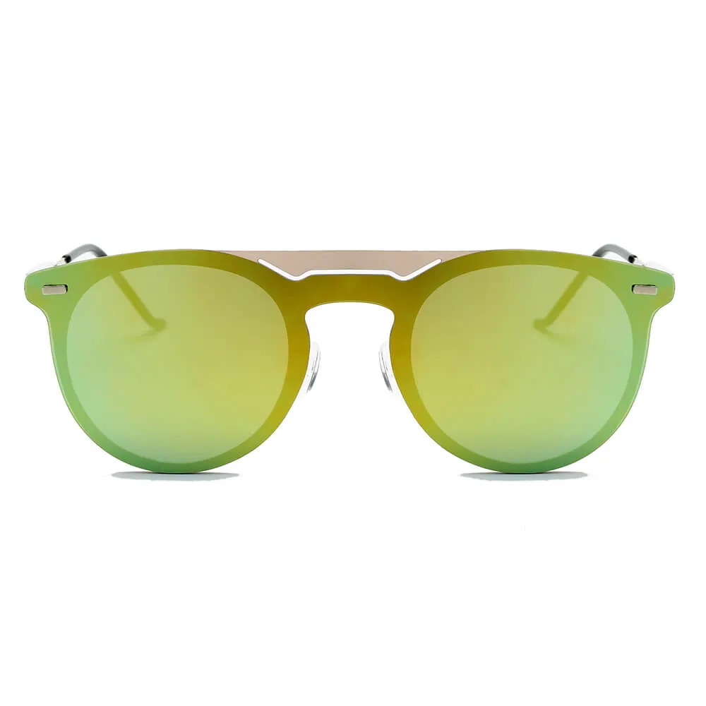 INDIO | Mirrored Brow-Bar Circle Sunglasses