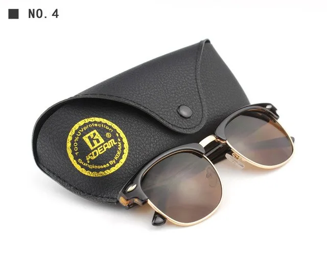 Kdeam Brand Unisex Mixed Classic Polarized Sunglasses Women High Polaroid Half-Gold Frame With Leather Case