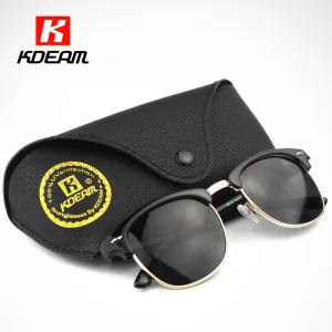 Kdeam Brand Unisex Mixed Classic Polarized Sunglasses Women High Polaroid Half-Gold Frame With Leather Case